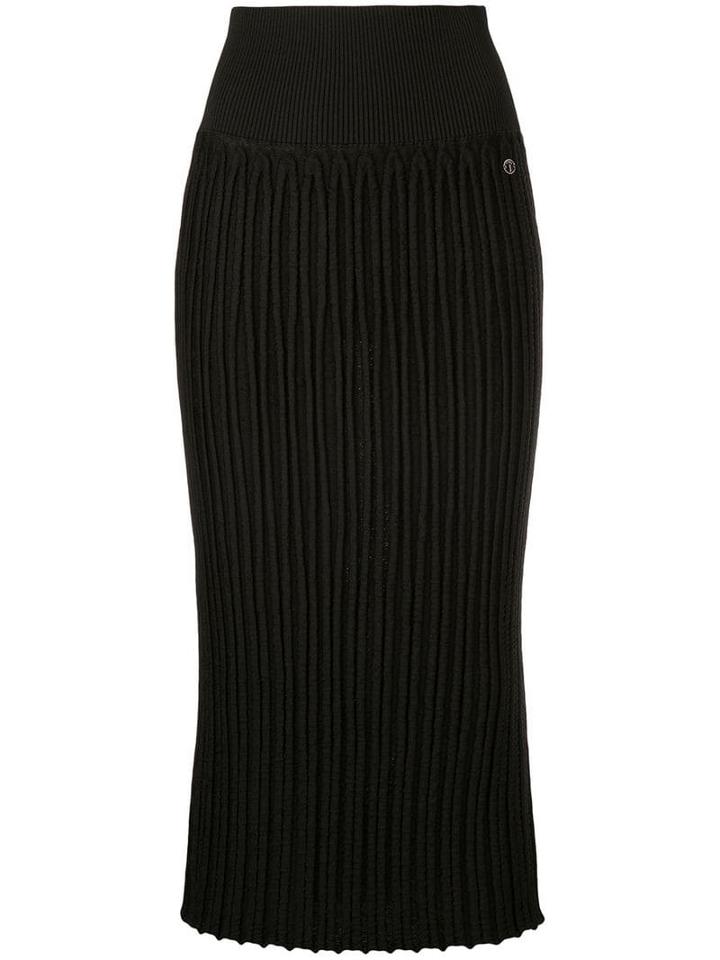 Chanel Pre-owned Ribbed Fitted Midi Skirt - Black