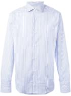 Eleventy Pinstriped Button Down Shirt, Men's, Size: 39, Blue, Cotton/polyamide/spandex/elastane