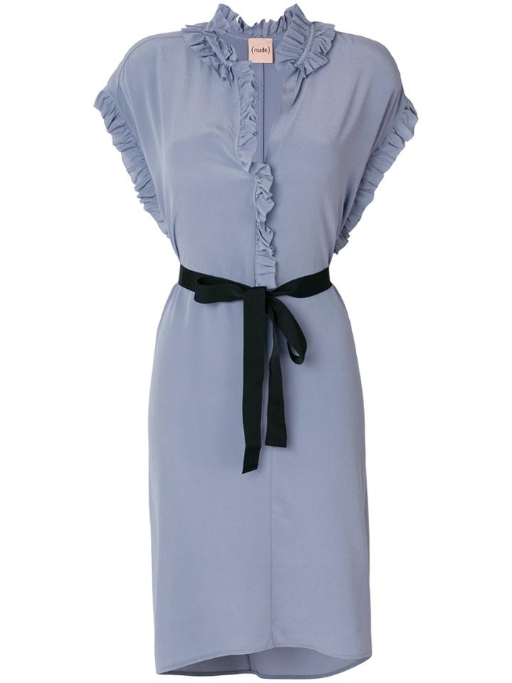 Nude Frill-trim Dress - Blue