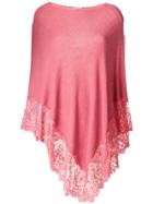 Pink Memories Scalloped Lace Trim Knitted Poncho - Pink & Purple