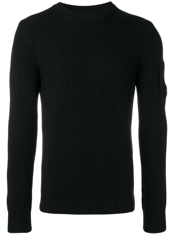 Cp Company Ribbed Long-sleeve Fitted Sweater - Black