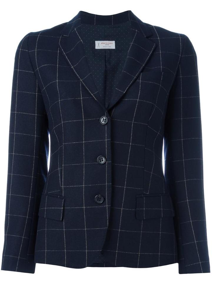 Alberto Biani Flap Pockets Plaid Blazer, Women's, Size: 42, Blue, Virgin Wool/spandex/elastane/polyester/acetate