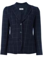 Alberto Biani Flap Pockets Plaid Blazer, Women's, Size: 42, Blue, Virgin Wool/spandex/elastane/polyester/acetate