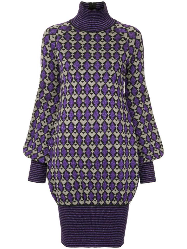 Chanel Pre-owned Geometric Pattern Knitted Dress - Purple