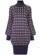 Chanel Pre-owned Geometric Pattern Knitted Dress - Purple