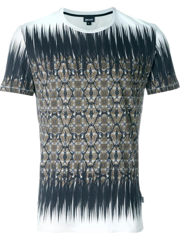 Just Cavalli Printed Round Neck T-shirt, Men's, Size: Xl, White, Cotton