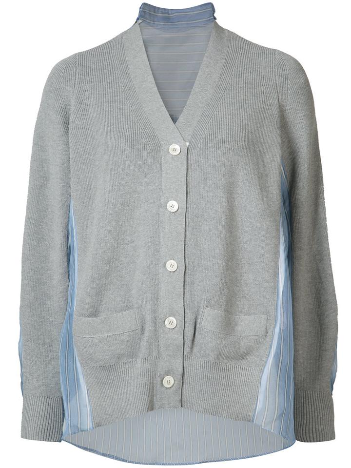 Sacai Mesh Panel Cardigan, Women's, Size: 1, Grey, Cotton/silk/polyester