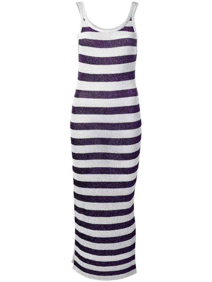 Laneus Striped Metallic Knitted Dress - Silver