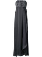 Armani Collezioni - Strapless Draped Gown - Women - Polyester/spandex/elastane/plastic/glass - 40, Grey, Polyester/spandex/elastane/plastic/glass