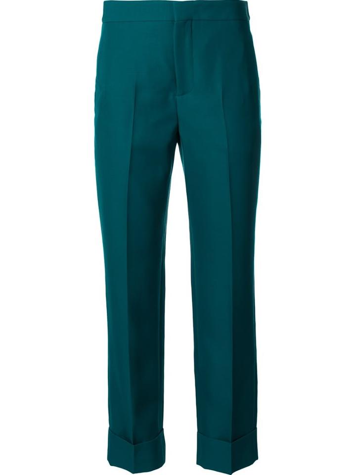 Maison Margiela Cropped Slim Fit Trousers, Women's, Size: 38, Green, Virgin Wool