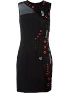 Versace Embroidered Side Detail Dress, Women's, Size: 40, Black, Acrylic/polyamide/spandex/elastane/viscose
