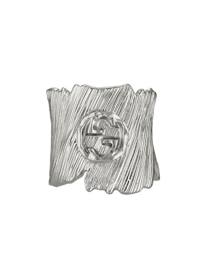 Gucci Textured Metal Ring With Interlocking G - Metallic