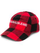 Ck Calvin Klein Embossed Logo Check Cap - Red