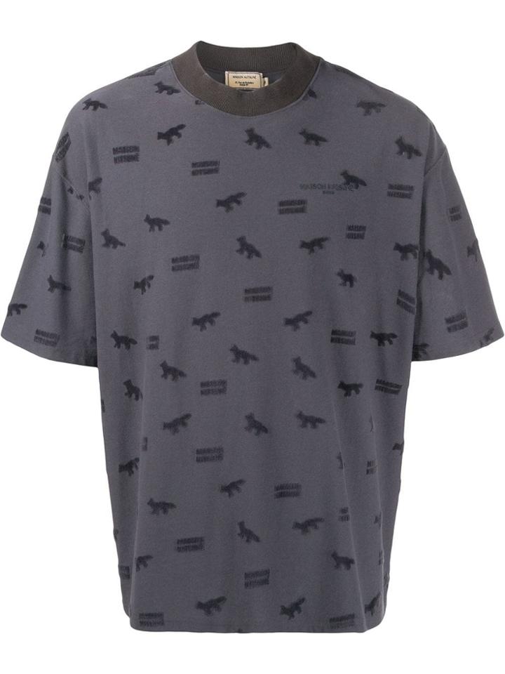 Maison Kitsuné All Over Logo Print T-shirt - Grey