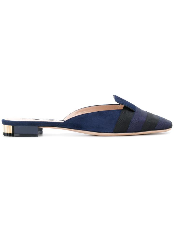 Giorgio Armani Striped Flat Mules - Blue