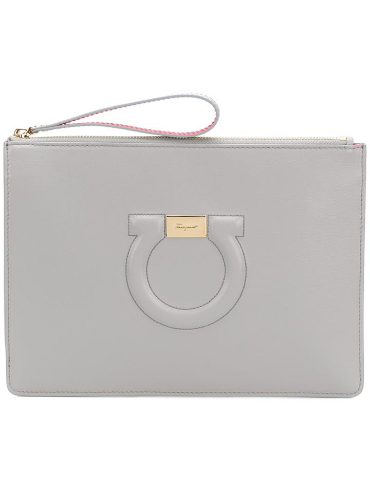 Salvatore Ferragamo Embossed Gancio Clutch - Grey
