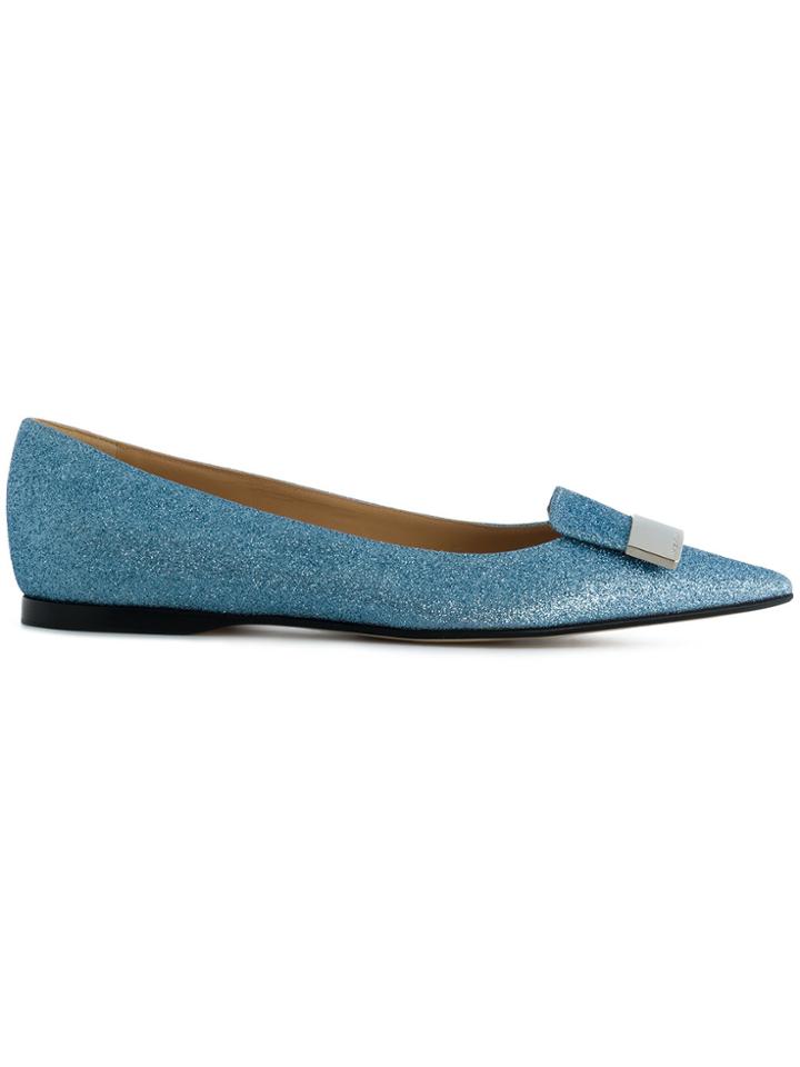 Sergio Rossi Logo Plaque Glitter Ballerinas - Blue