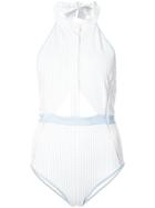Jonathan Simkhai Pinstripe Halterneck Swimsuit - White