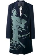 Yohji Yamamoto Printed Blazer Midi Coat - Blue