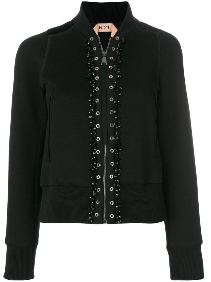 Nº21 Bomber Jacket With Eyelet Details - Black
