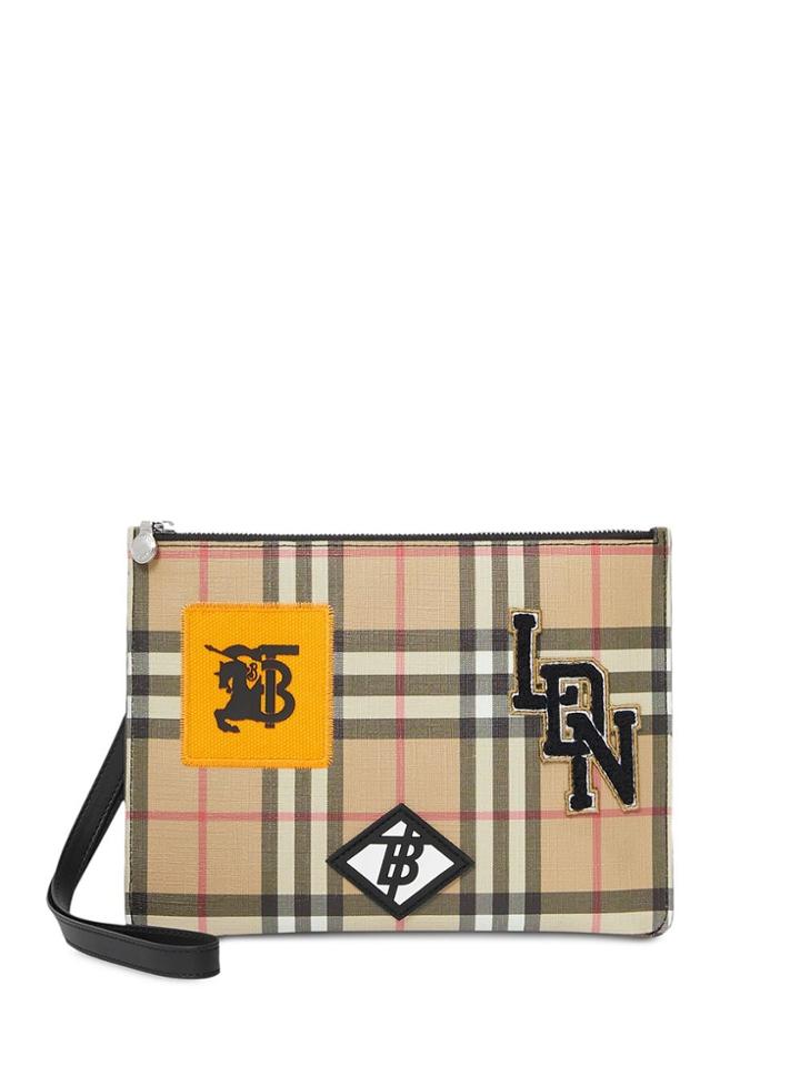 Burberry Logo Graphic Vintage Check E-canvas Zip Pouch - Neutrals