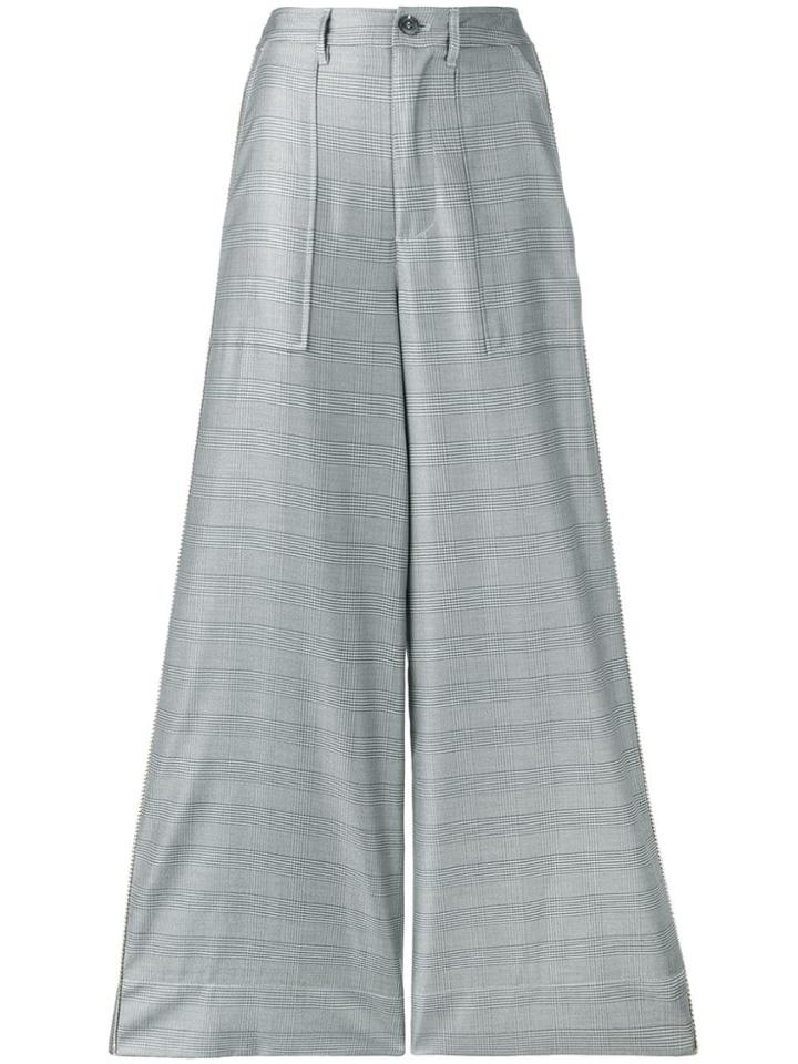 Ganni Checked Wide-leg Trousers - Grey