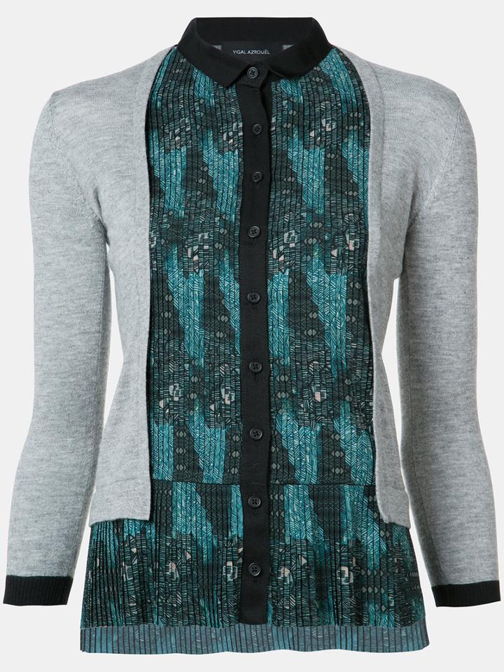 Yigal Azrouel - Tribal Print Pleated Cardigan - Women - Silk/cashmere - M, Grey, Silk/cashmere