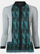 Yigal Azrouel - Tribal Print Pleated Cardigan - Women - Silk/cashmere - M, Grey, Silk/cashmere