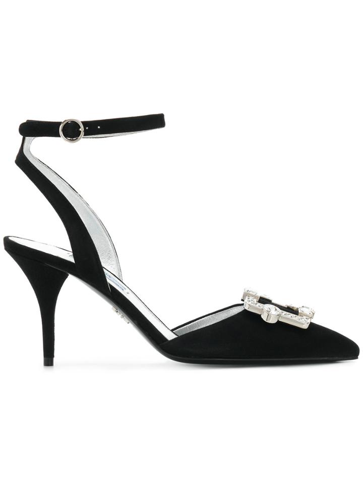 Prada Pointed Rhinestone Pumps - Black