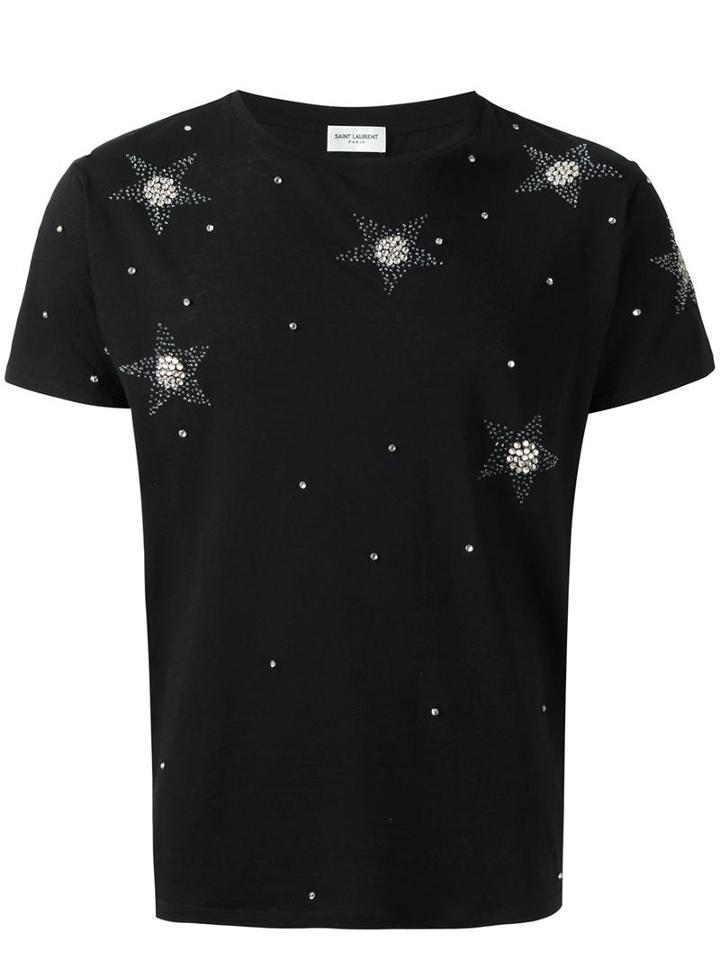 Saint Laurent Star Embellished T-shirt, Men's, Size: Xxl, Black, Cotton/polyester