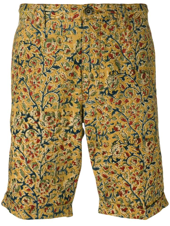 Incotex Floral Print Chinos, Men's, Size: 30, Yellow/orange, Cotton
