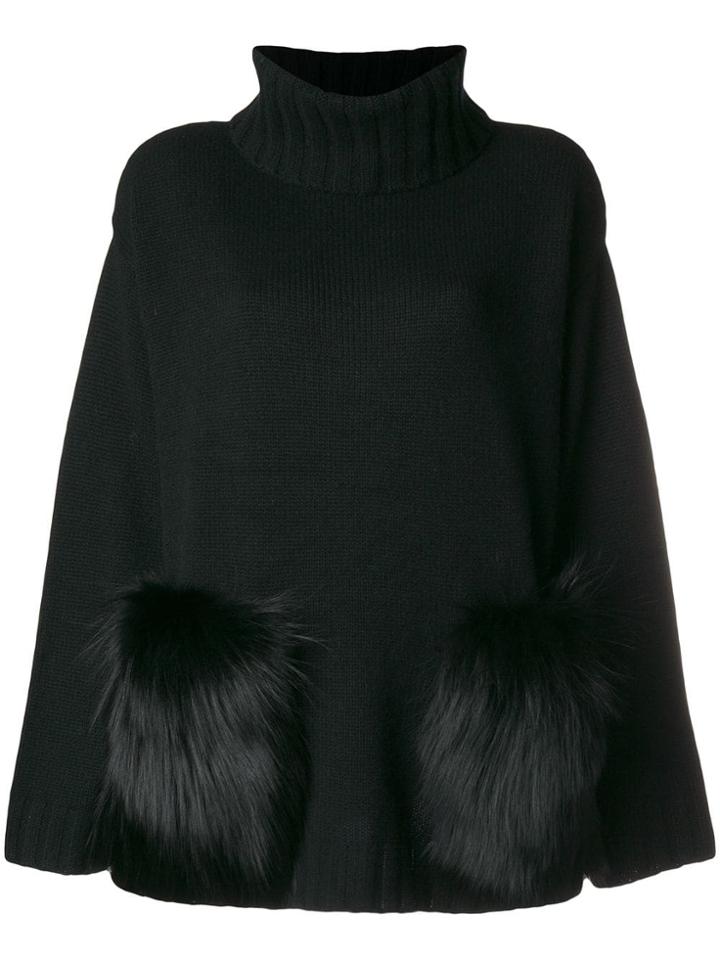 Yves Salomon Fur Applique Turtleneck Sweater - Black