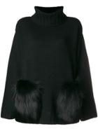 Yves Salomon Fur Applique Turtleneck Sweater - Black