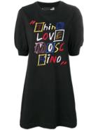 Love Moschino Slogan Embroidered Sweatshirt Dress - Black