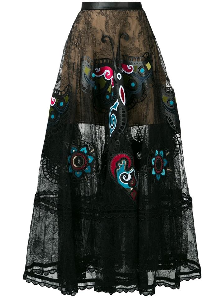 Elie Saab Satin-panelled Lace Skirt - Black