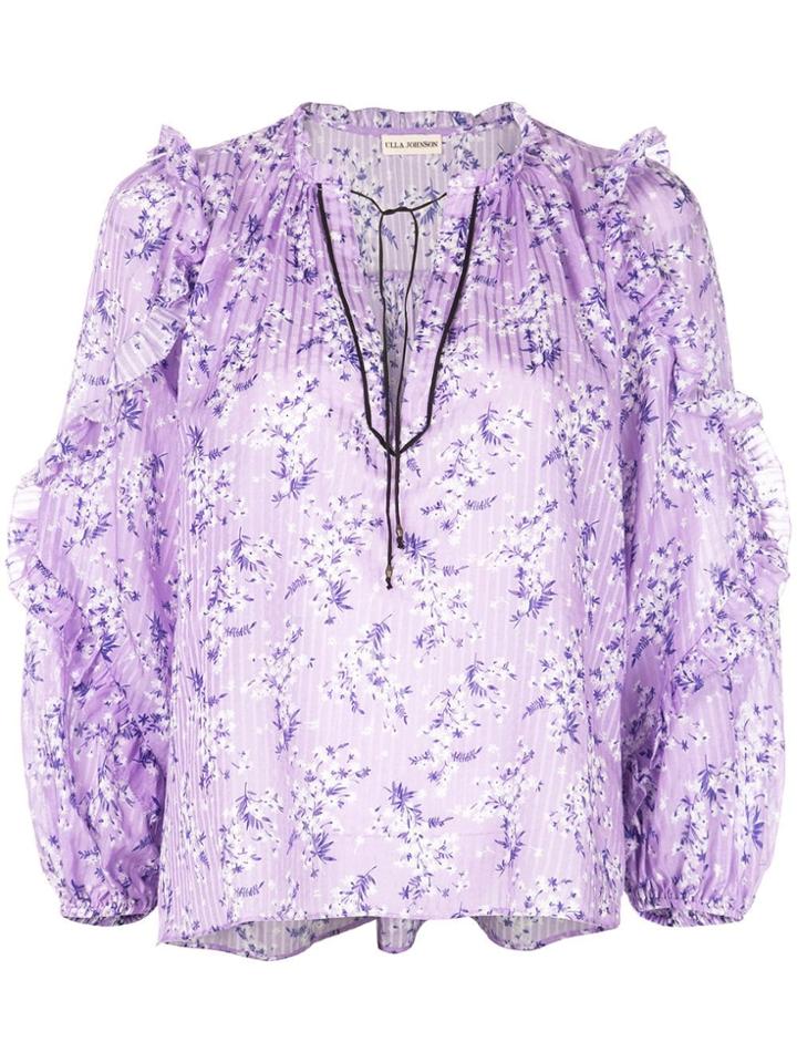Ulla Johnson Floral Tie Neck Blouse - Purple