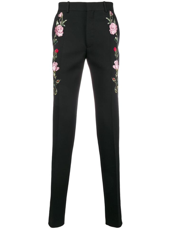 Alexander Mcqueen Floral Embroidered Tailored Trousers - Black