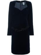 Emanuel Ungaro Vintage Ruffled Trim Velvet Dress - Blue