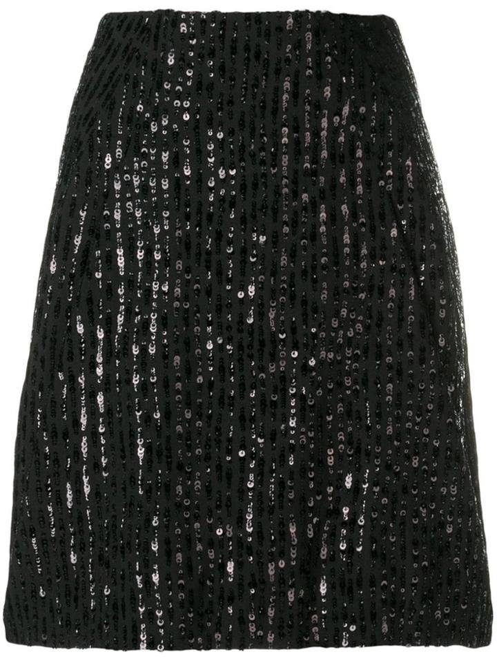 Nina Ricci Sequin Stripes Straight Skirt - Black