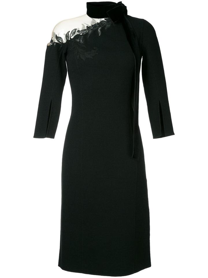 Oscar De La Renta Asymmetric Leaf Patterned Dress - Black