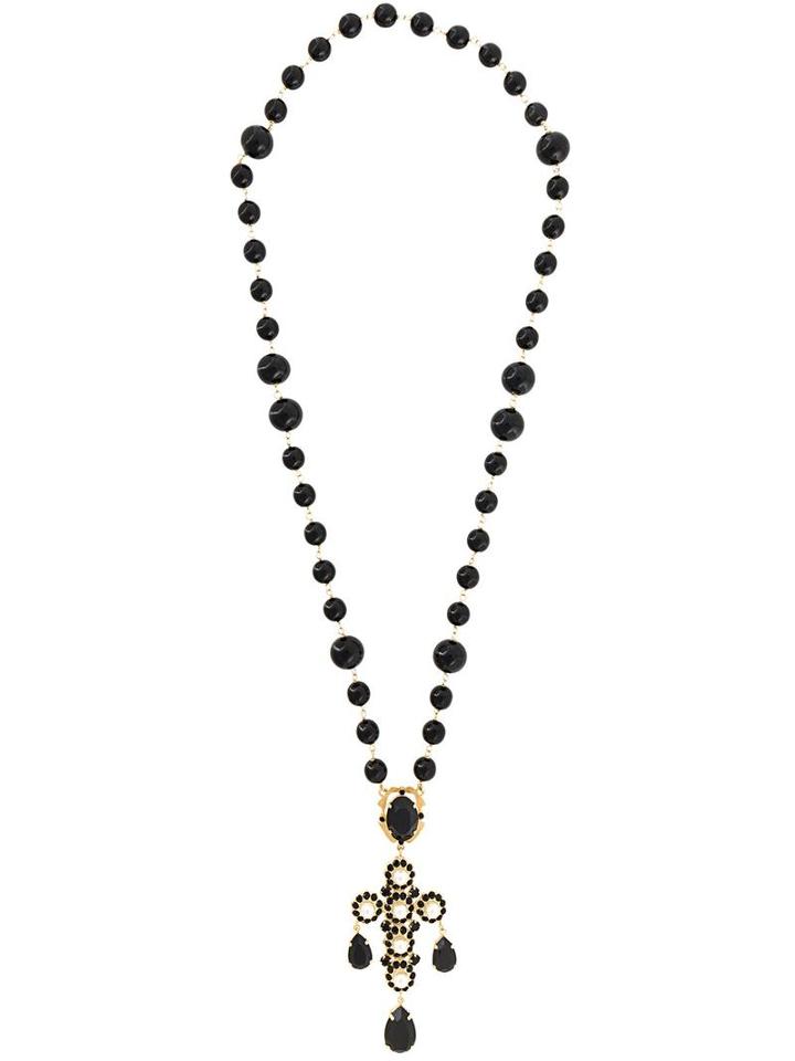 Dolce & Gabbana Beaded Crystal Lariat Necklace, Women's, Black