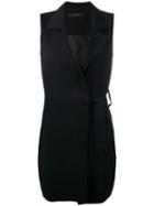 Federica Tosi Sleeveless Tie-waist Blazer, Women's, Size: Small, Black, Viscose/spandex/elastane