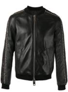Les Hommes Stud Detail Bomber Jacket, Men's, Size: 50, Black, Leather/viscose