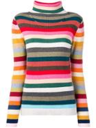 Allude Roll-neck Striped Sweater - Red