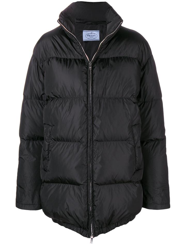 Prada Pinstriped Lined Down Jacket - Black