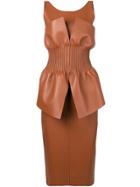 Fendi Gathered Bodice Leather Dress - Brown