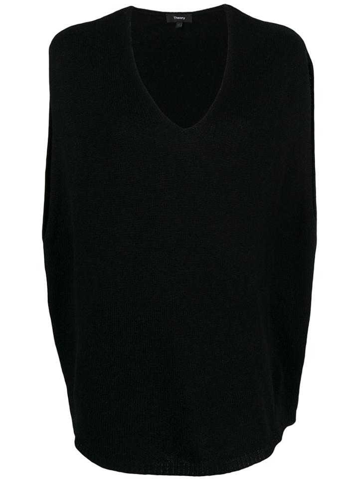 Theory V-neck Sleeveless Cape - Black