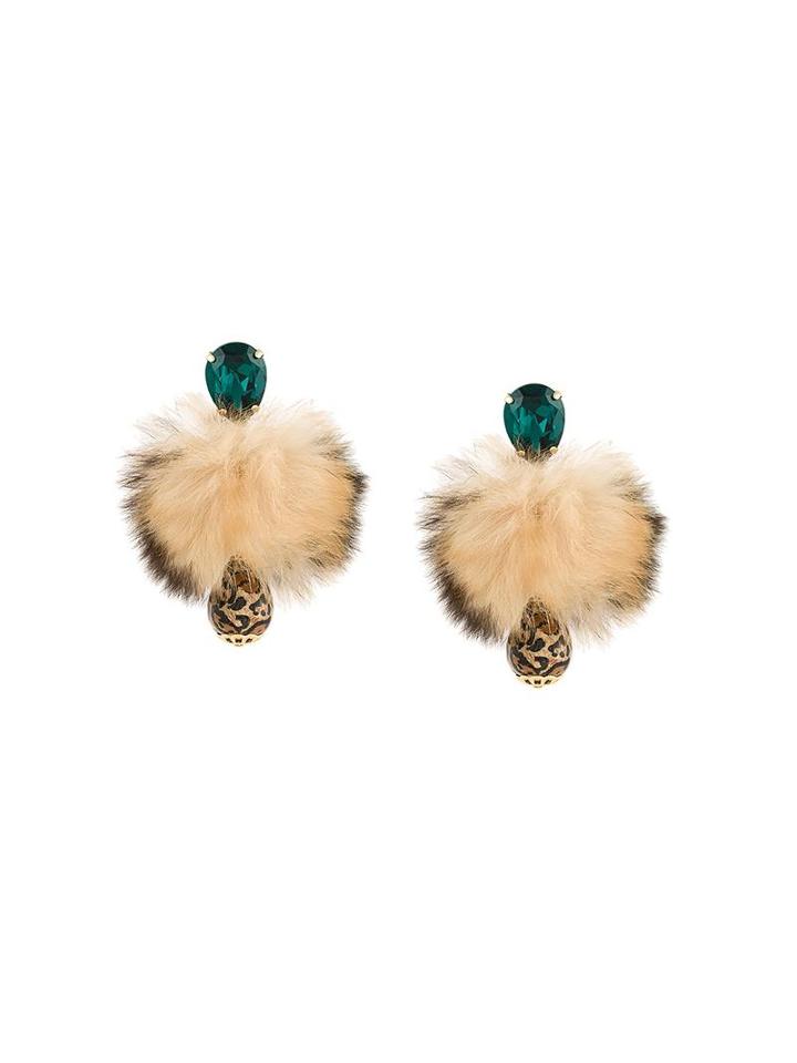 Dolce & Gabbana Fur Crystal Clip-on Earrings, Women's, Nude/neutrals