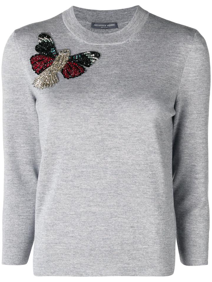 Alexander Mcqueen Embellished Butterfly Jumper - Grey