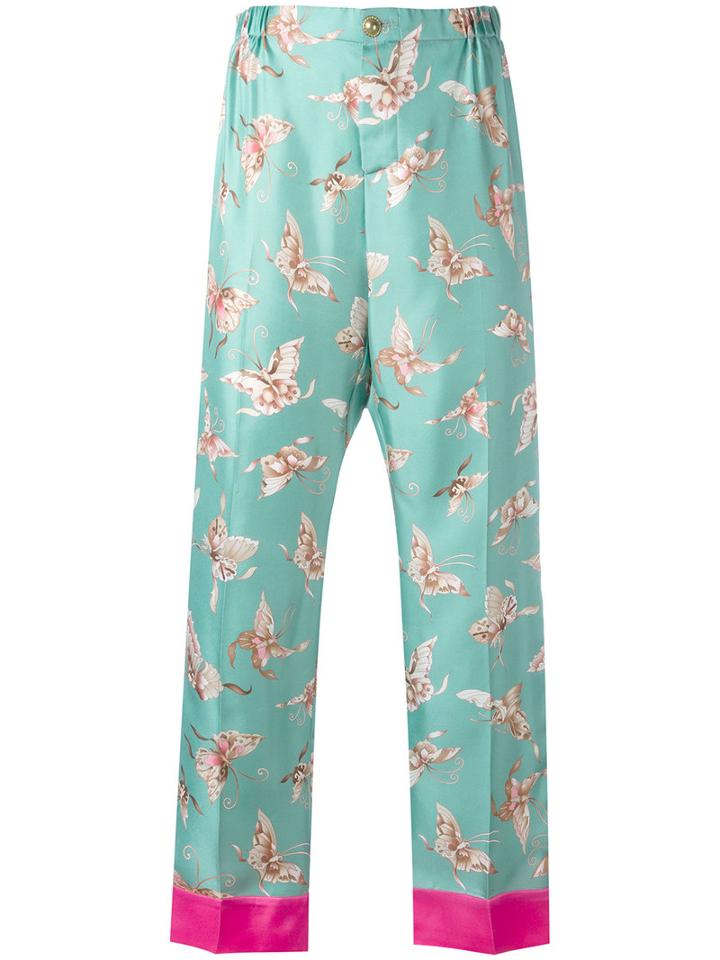 F.r.s For Restless Sleepers Butterfly Print Trousers, Women's, Blue, Silk